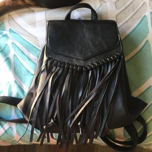 Black leather fringe backpack